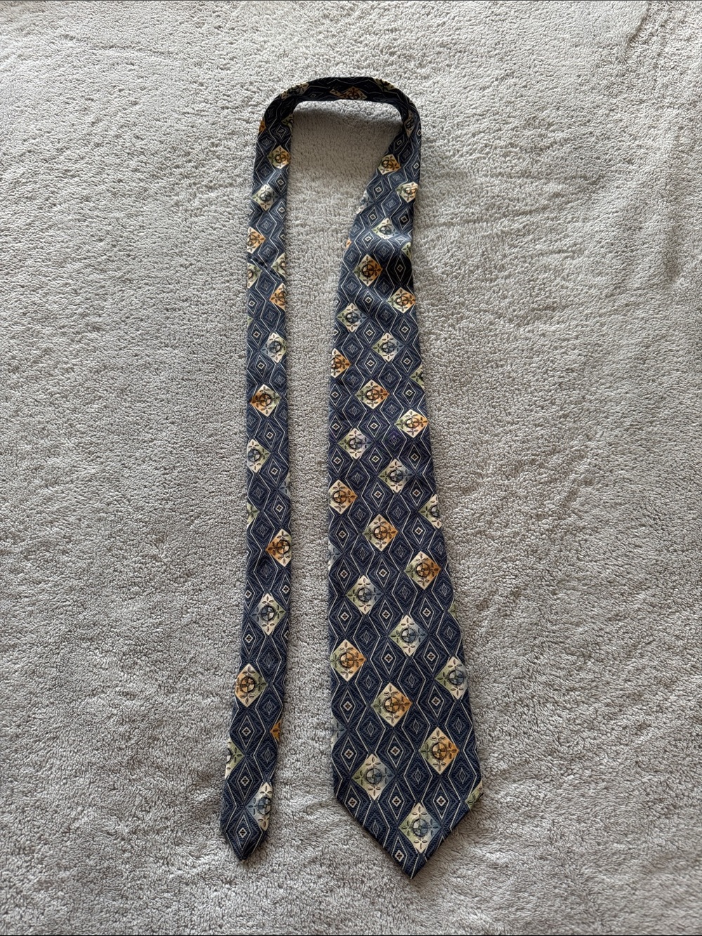 Robert Stock 100% Silk Blue Geometric Medallion Tie Made in USA Handcrafted
